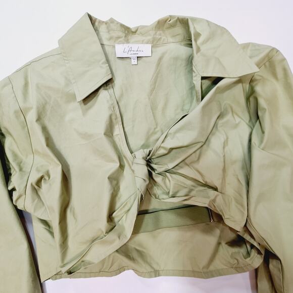 L'Academie Tereza Poplin Crop Top in Moss Green Small - Picture 3 of 9